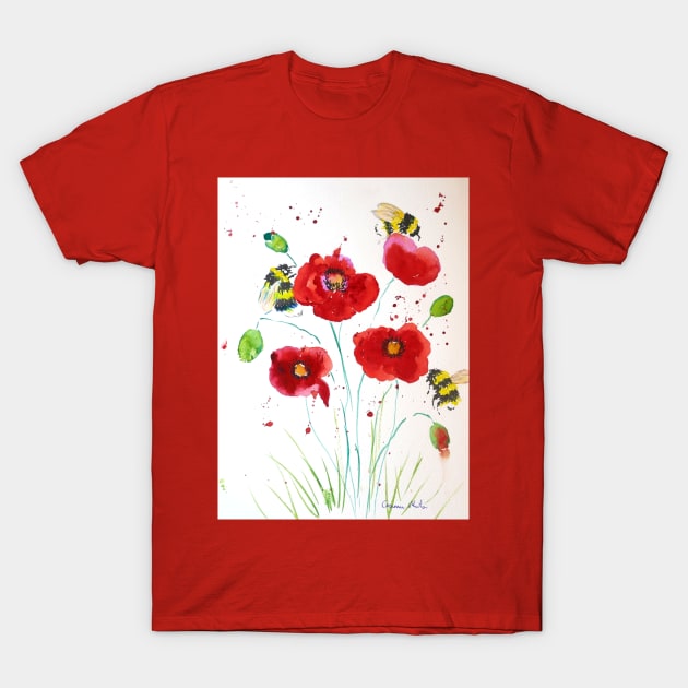 Bumble bees and Poppies T-Shirt by Casimirasquirkyart